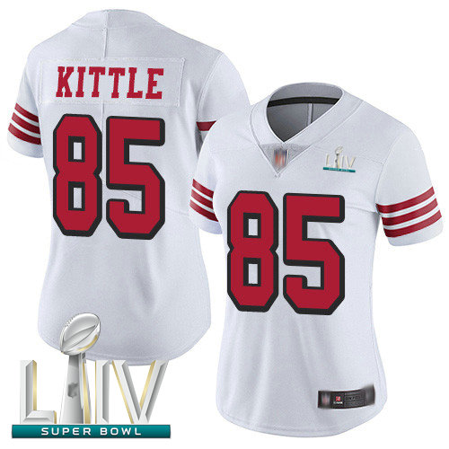 49ers #85 George Kittle White Rush Super Bowl LIV Bound Women's Stitched Football Vapor Untouchable Limited Jersey