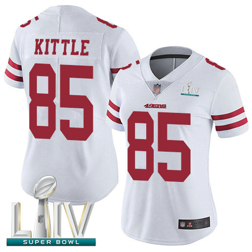 49ers #85 George Kittle White Super Bowl LIV Bound Women's Stitched Football Vapor Untouchable Limited Jersey