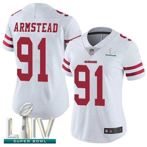 49ers #91 Arik Armstead White Super Bowl LIV Bound Women's Stitched Football Vapor Untouchable Limited Jersey