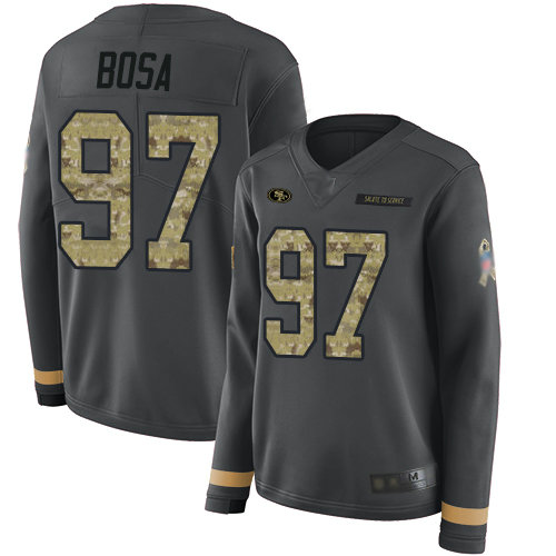 49ers #97 Nick Bosa Anthracite Salute to Service Women's Stitched Football Limited Therma Long Sleeve Jersey