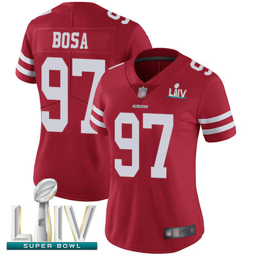49ers #97 Nick Bosa Red Team Color Super Bowl LIV Bound Women's Stitched Football Vapor Untouchable Limited Jersey
