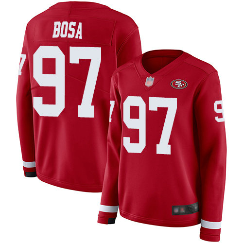 49ers #97 Nick Bosa Red Team Color Women's Stitched Football Limited Therma Long Sleeve Jersey