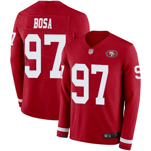49ers #97 Nick Bosa Red Team Color Youth Stitched Football Limited Therma Long Sleeve Jersey