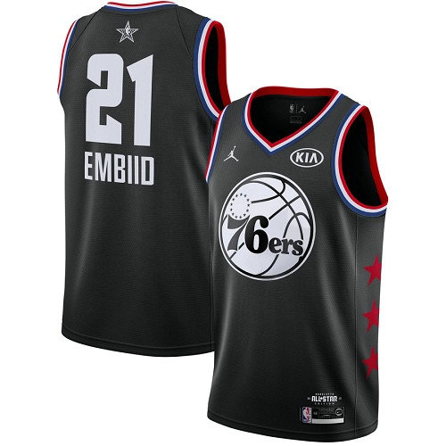 76ers #21 Joel Embiid Black Women's Basketball Jordan Swingman 2019 All-Star Game Jersey
