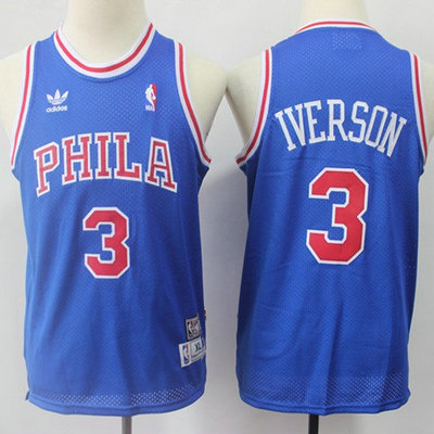 76ers #3 Allen Iverson Blue Throwback Stitched Youth NBA Jersey