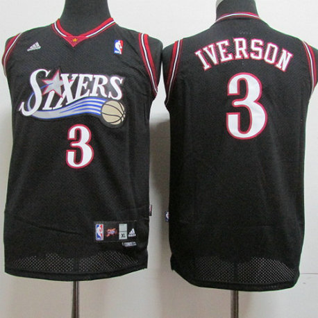 76ers #3 Allen Iverson White Throwback Stitched Youth NBA Jersey  