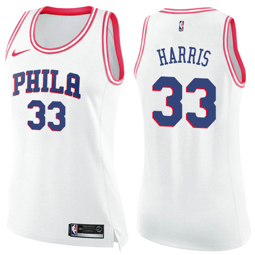 76ers #33 Tobias Harris White Pink Women's Basketball Swingman Fashion Jersey