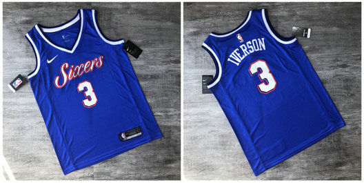 76ers 3 Allen Iverson Blue Printed Nike Swingman Jersey