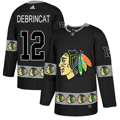 Adidas Blackhawks #12 Alex DeBrincat Black Authentic Team Logo Fashion Stitched NHL Jersey