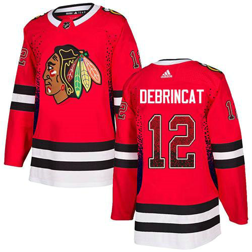 Adidas Blackhawks #12 Alex DeBrincat Red Home Authentic Drift Fashion Stitched NHL Jersey