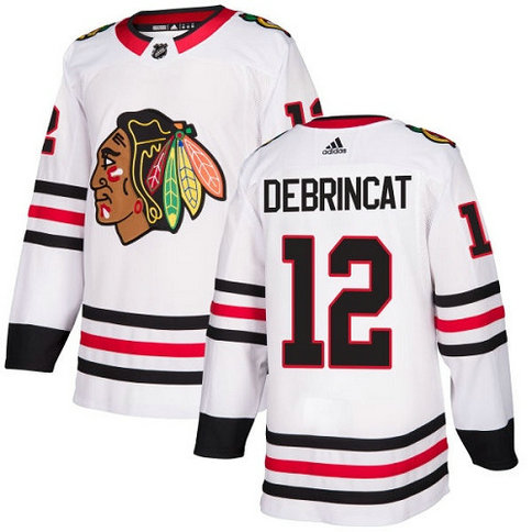 Adidas Blackhawks #12 Alex DeBrincat White Road Authentic Stitched NHL Jersey