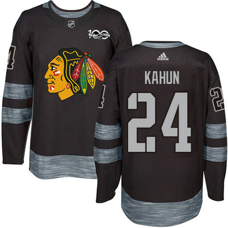 Adidas Blackhawks #24 Dominik Kahun Black 1917-2017 100th Anniversary Stitched NHL Jersey