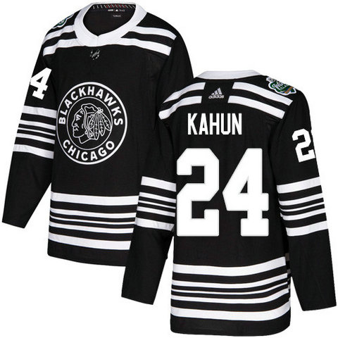 Adidas Blackhawks #24 Dominik Kahun Black Authentic 2019 Winter Classic Stitched NHL Jersey