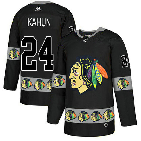Adidas Blackhawks #24 Dominik Kahun Black Authentic Team Logo Fashion Stitched NHL Jersey