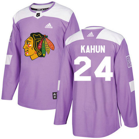 Adidas Blackhawks #24 Dominik Kahun Purple Authentic Fights Cancer Stitched NHL Jersey