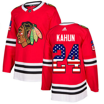 Adidas Blackhawks #24 Dominik Kahun Red Home Authentic USA Flag Stitched NHL Jersey
