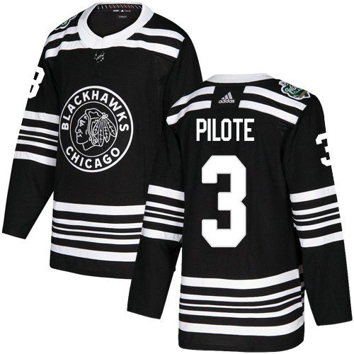 Adidas Blackhawks #3 Pierre Pilote Black Authentic 2019 Winter Classic Stitched NHL Jersey