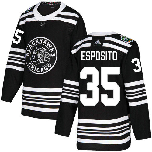 Adidas Blackhawks #35 Tony Esposito Black Authentic 2019 Winter Classic Stitched NHL Jersey