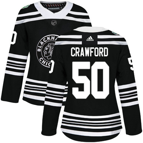 Adidas Blackhawks #50 Corey Crawford Black Authentic 2019 Winter Classic Women's Stitched NHL Jersey