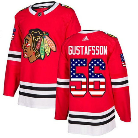Adidas Blackhawks #56 Erik Gustafsson Red Home Authentic USA Flag Stitched NHL Jersey