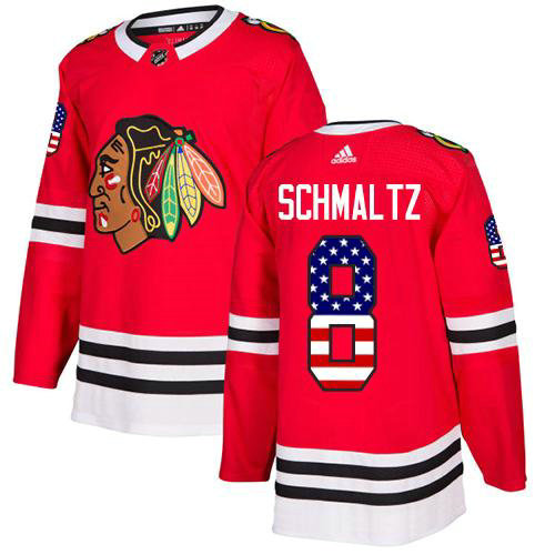 Adidas Blackhawks #8 Nick Schmaltz Red Home Authentic USA Flag Stitched NHL Jersey
