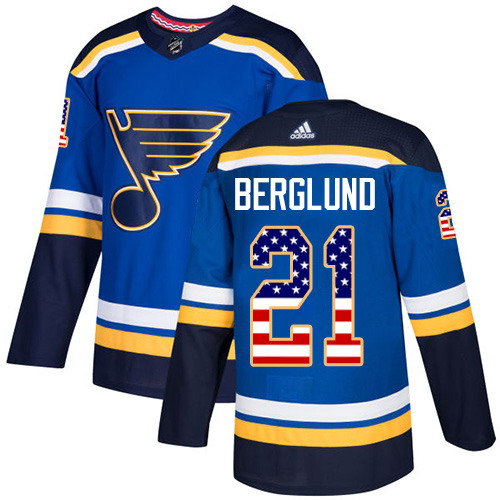 Adidas Blues #21 Patrik Berglund Blue Home Authentic USA Flag Stitched Youth NHL Jersey
