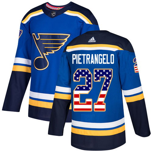 Adidas Blues #27 Alex Pietrangelo Blue Home Authentic USA Flag Stitched Youth NHL Jersey