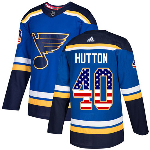 Adidas Blues #40 Carter Hutton Blue Home Authentic USA Flag Stitched Youth NHL Jersey
