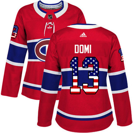Adidas Canadiens #13 Max Domi Red Home Authentic USA Flag