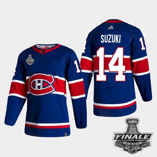 Adidas Canadiens #14 Nick Suzuki Blue Road Authentic 2021 NHL Stanley Cup Final Patch Jersey