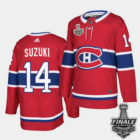 Adidas Canadiens #14 Nick Suzuki Red Home Authentic 2021 NHL Stanley Cup Final Patch Jersey