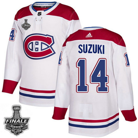 Adidas Canadiens #14 Nick Suzuki White Road Authentic 2021 NHL Stanley Cup Final Patch Jersey