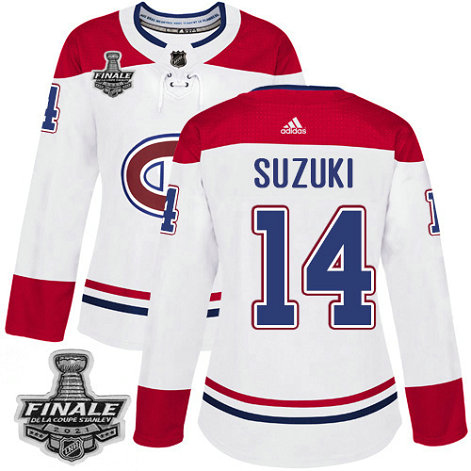 Adidas Canadiens #14 Nick Suzuki White Road Authentic Women's 2021 NHL Stanley Cup Final Patch Jersey