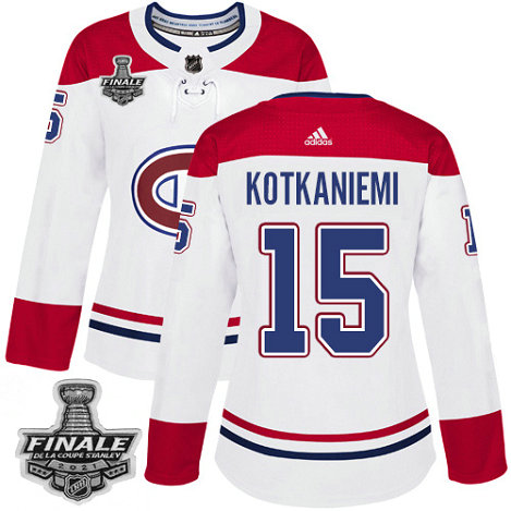 Adidas Canadiens #15 Jesperi Kotkaniemi White Road Authentic Women's 2021 NHL Stanley Cup Final Patch Jersey