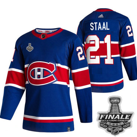 Adidas Canadiens #21 Eric Staal Blue Road Authentic 2021 NHL Stanley Cup Final Patch Jersey