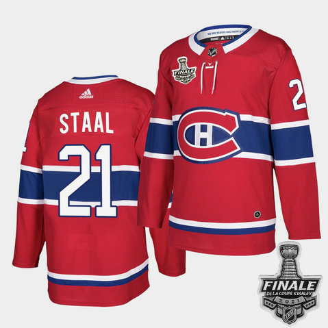 Adidas Canadiens #21 Eric Staal Red Home Authentic 2021 NHL Stanley Cup Final Patch Jersey