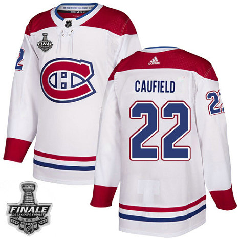 Adidas Canadiens #22 Cole Caufield White Road Authentic 2021 NHL Stanley Cup Final Patch Jersey