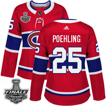 Adidas Canadiens #25 Ryan Poehling Red Home Authentic Women's 2021 NHL Stanley Cup Final Patch Jersey