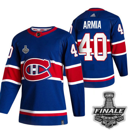 Adidas Canadiens #40 Joel Armia Blue Road Authentic Youth 2021 NHL Stanley Cup Final Patch Jersey