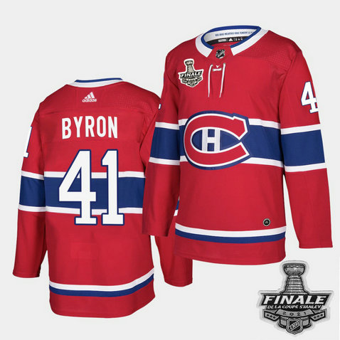 Adidas Canadiens #41 Paul Byron Red Home Authentic 2021 NHL Stanley Cup Final Patch Jersey