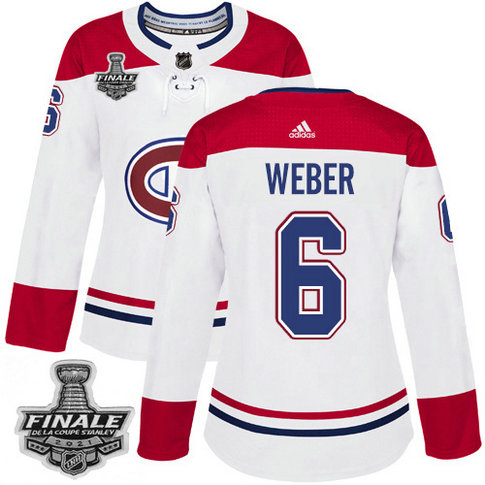 Adidas Canadiens #6 Shea Weber White Road Authentic Women's 2021 NHL Stanley Cup Final Patch Jersey