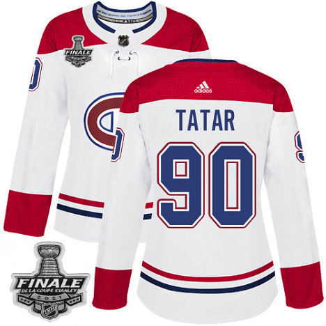Adidas Canadiens #90 Tomas Tatar White Road Authentic Women's 2021 NHL Stanley Cup Final Patch Jersey