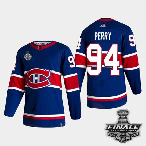 Adidas Canadiens #94 Corey Perry Blue Road Authentic 2021 NHL Stanley Cup Final Patch Jersey