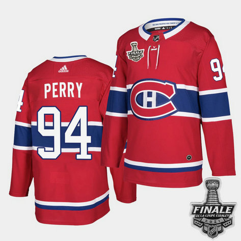 Adidas Canadiens #94 Corey Perry Red Home Authentic 2021 NHL Stanley Cup Final Patch Jersey