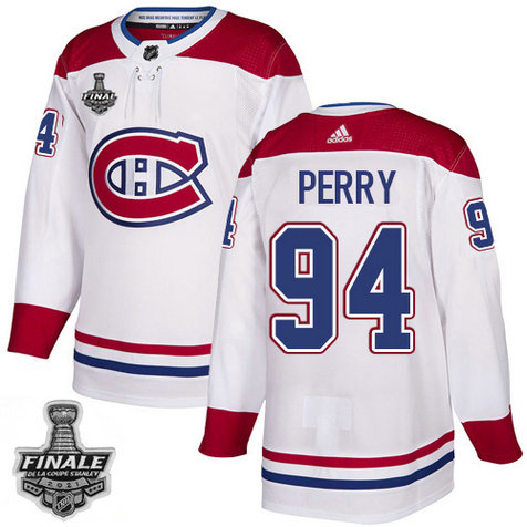 Adidas Canadiens #94 Corey Perry White Road Authentic 2021 NHL Stanley Cup Final Patch Jersey