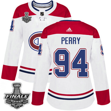 Adidas Canadiens #94 Corey Perry White Road Authentic Women's 2021 NHL Stanley Cup Final Patch Jersey