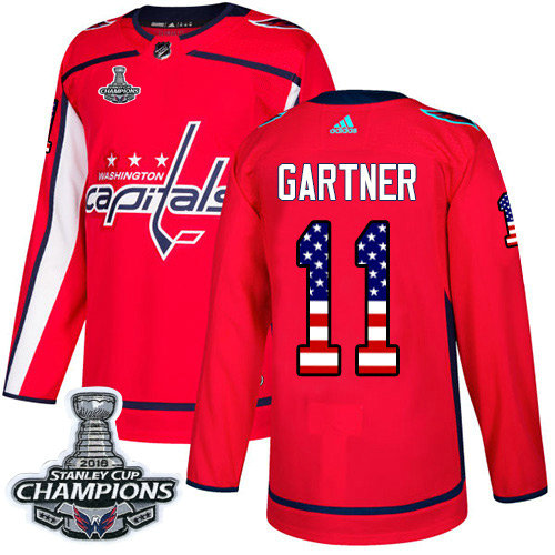 Adidas Capitals #11 Mike Gartner Red Home Authentic USA Flag Stanley Cup Final Champions Stitched NHL Jersey