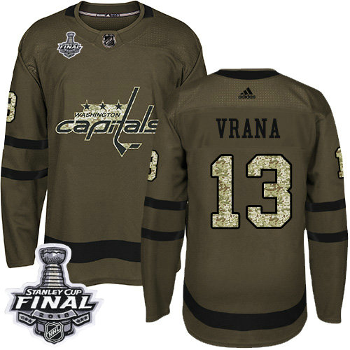 Adidas Capitals #13 Jakub Vrana Green Salute to Service 2018 Stanley Cup Final Stitched NHL Jersey