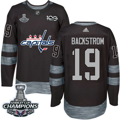 Adidas Capitals #19 Nicklas Backstrom Black 1917-2017 100th Anniversary Stanley Cup Final Champions Stitched NHL Jersey