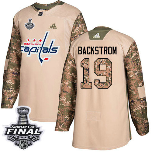 Adidas Capitals #19 Nicklas Backstrom Camo Authentic 2017 Veterans Day 2018 Stanley Cup Final Stitched NHL Jersey